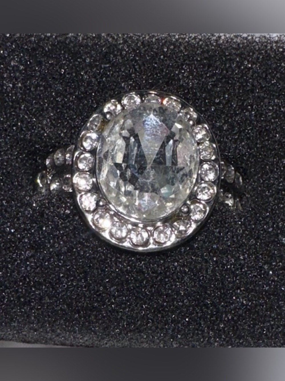 Silver Crystal Halo Statement Ring - Clear Stone